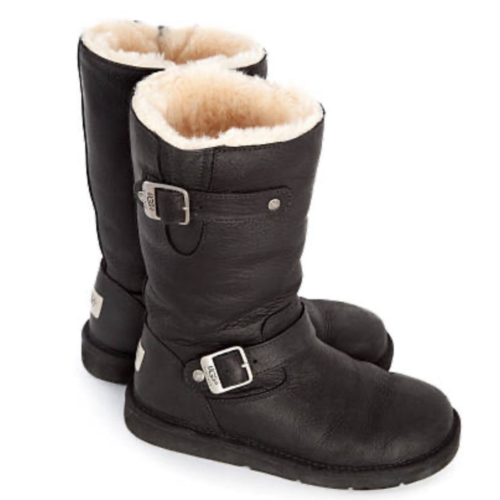 UGG Australia Kensington Sheepskin Moto Boot Black Style #5678 Size 5